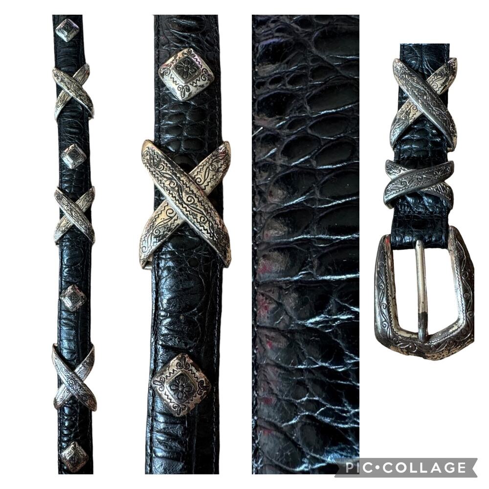black print Leather and silver buckle belt length 33” size small